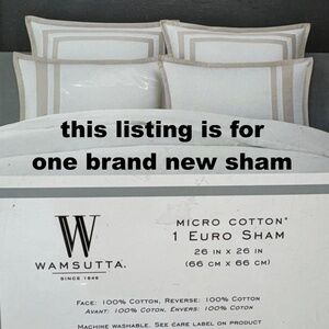 sham pillowcase 1 WAMSUTTA micro cotton NWT 26" SQUARE white tan triple barrata